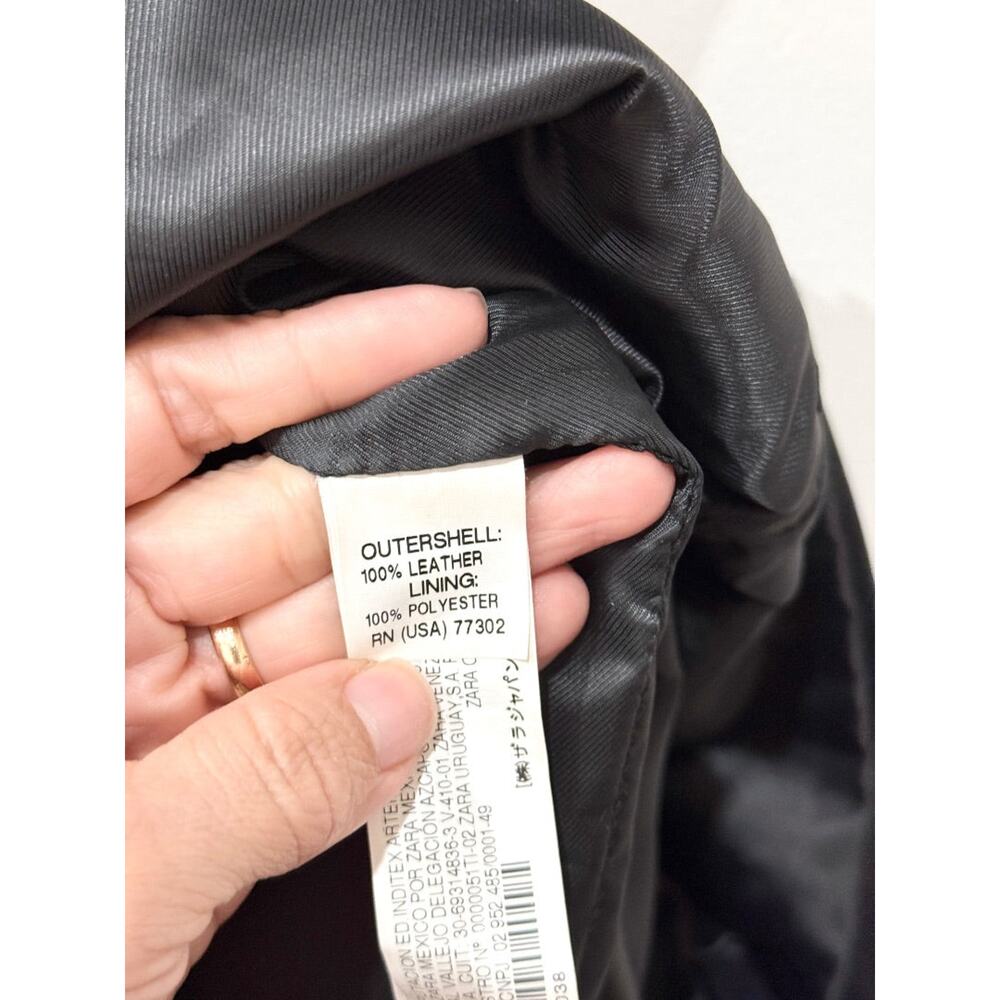 Zara Short Sleeve Pleated Trim High Neck Leather Mini Dress Black Women's Size M - Picture 3 of 4